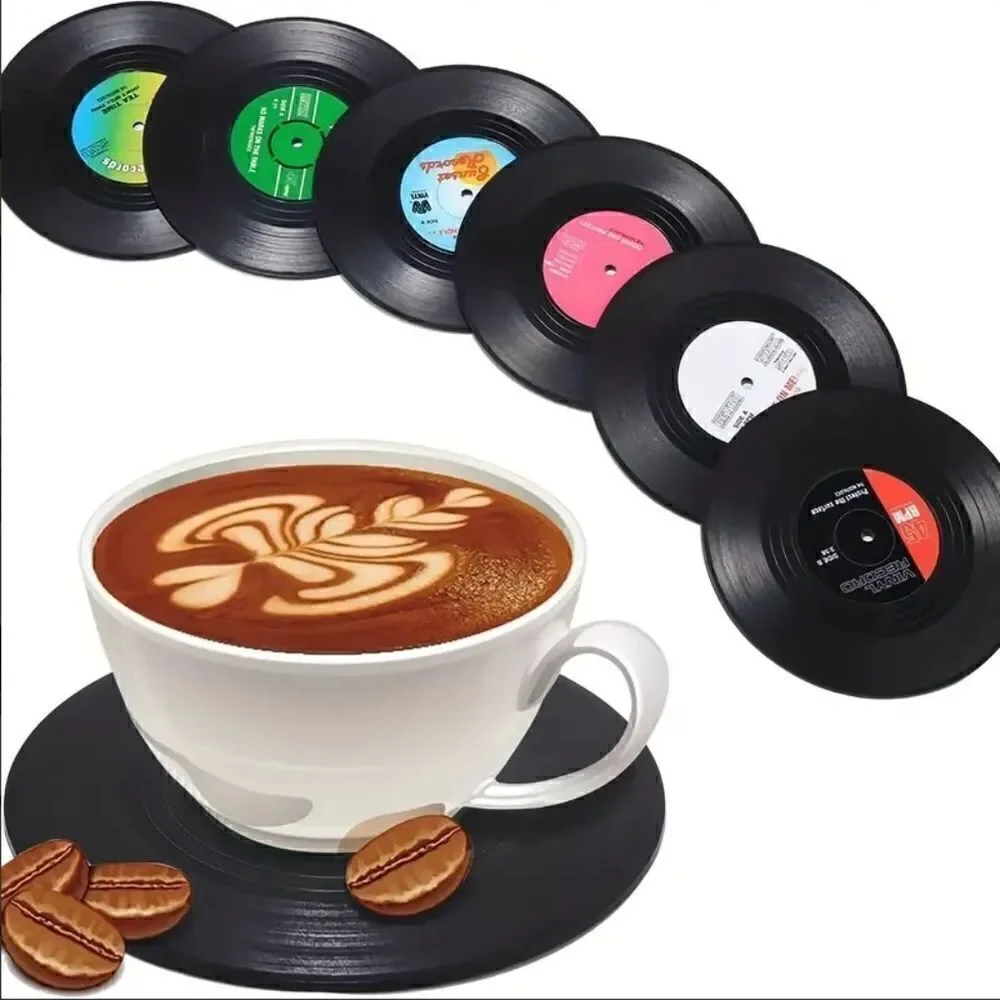 Retro Mini Vinyl Record Coaster Set of Six Trendy Preppy Music Album New